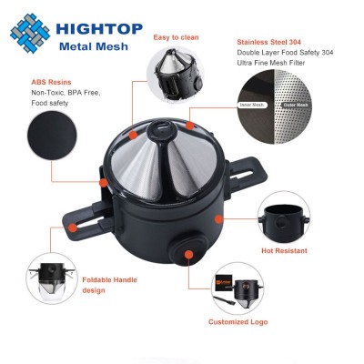 Manufacturer New Design Reusable Drip Coffee Portable Black Stainless Steel Coffee Filter with Foldable Holders